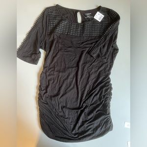 Motherhood Maternity NWT black shirt with intricate detail.